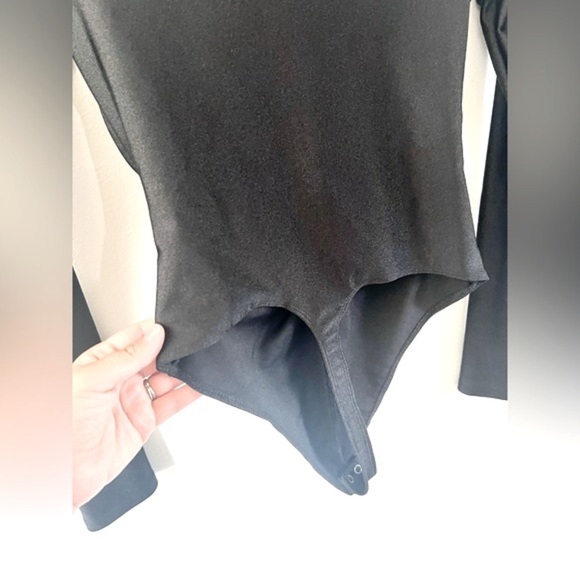Good American Disco Ruched Funnel Long Sleeve Black Thong Bodysuit Size Large - Picture 7 of 7